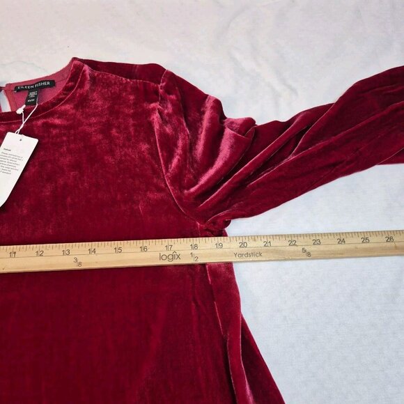 Eileen Fisher Womens Size XS Ruby Red Silk Velvet Crew Neck Knee Length Dress (3 - Picture 8 of 11